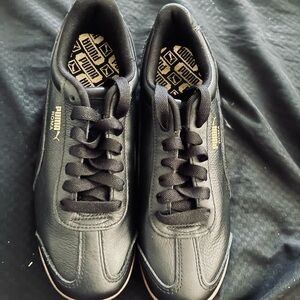 Puma Men's Black Leather Sneakers with Gold Logo